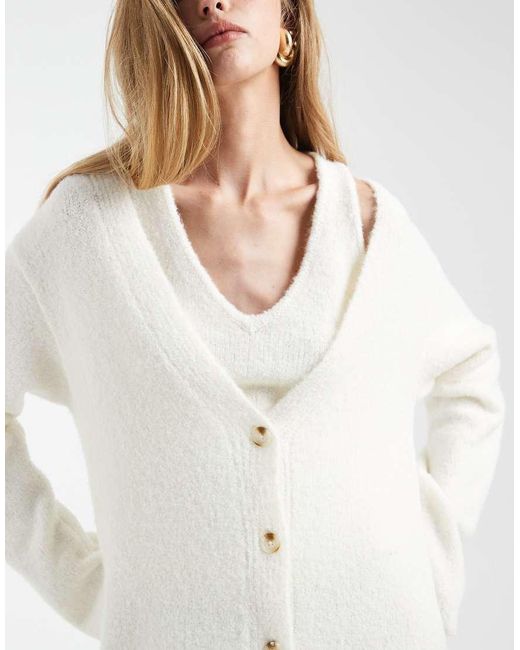 4th & Reckless White Wool Feel Soft Knitted V Neck Maxi Cardigan Co-Ord