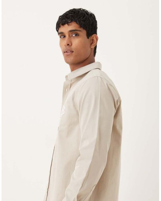 ASOS Natural Shirt With Chest Embroidery for men