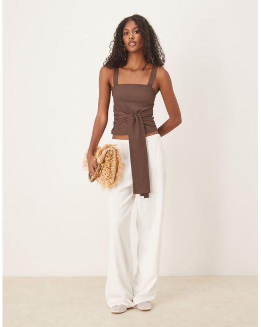 ASOS Brown Textured Tie Waist Detail Cami Top