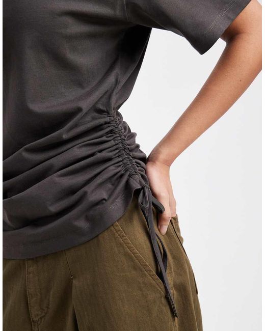 ASOS Black Ruched Detail Tie Side Short Sleeve Crew Neck Tee