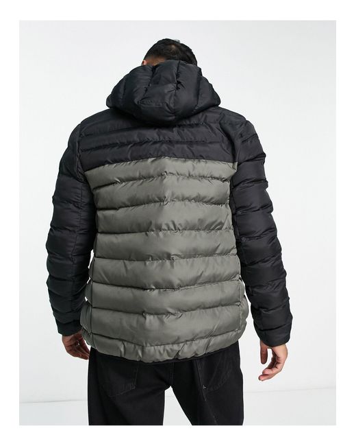 French Connection Black Contrast Puffer Jacket With Hood for men