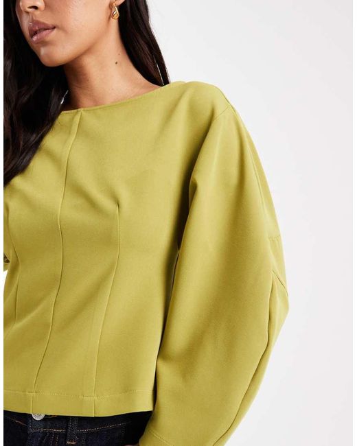 ASOS Yellow Slash Neck Structured Long Sleeve Top