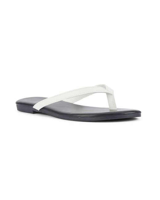 SEQWL Wide Fit White Flip-Flops Minimalist Flat Thong Sandals Leather Look Finish