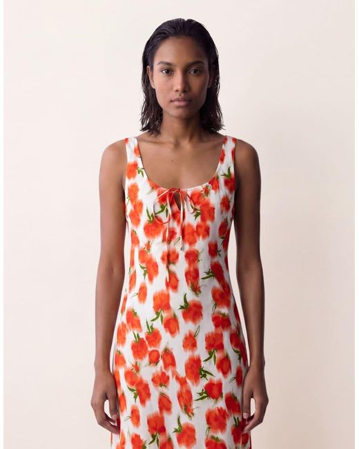 ASOS White Scoop Neck Tie Front Midi Dress
