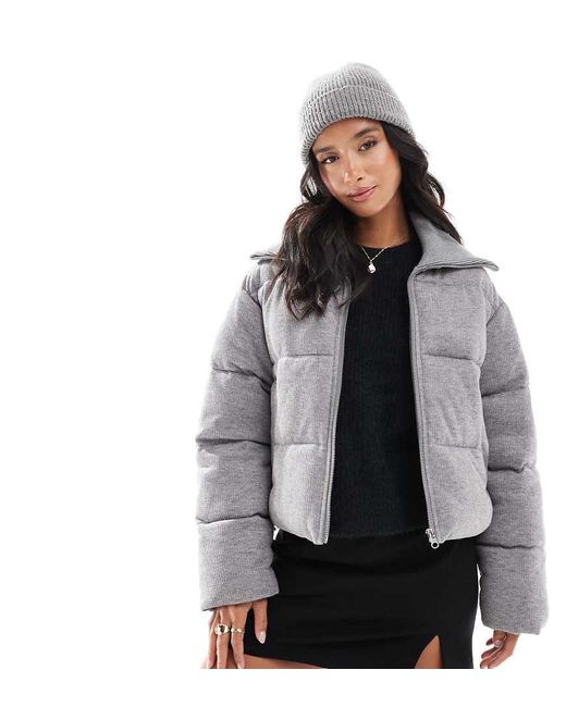 Chaqueta Acolchada Con Solapas De Punto Y Pana De Asos Design Petite ASOS de color Gray