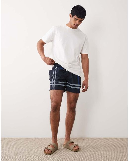 Barbour Blue Twain Tartan Check Logo Swim Short for men