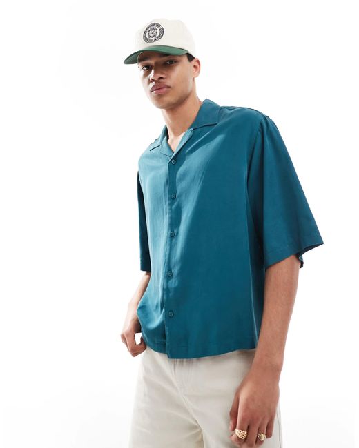 ASOS Blue Oversized Camp Collar Boxy Shirt for men