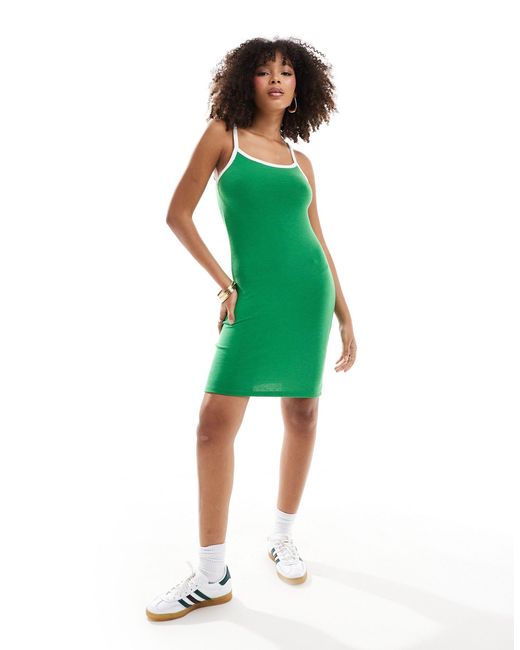 Pieces Green Sport Core Mini Dress With Contrast Trim