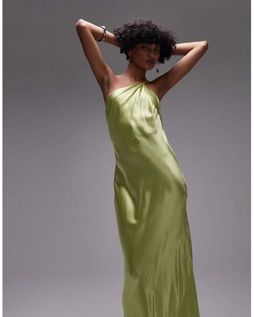 TOPSHOP Asymmetric One Shoulder Open Back Midi Occasion Dress in Green |  Lyst
