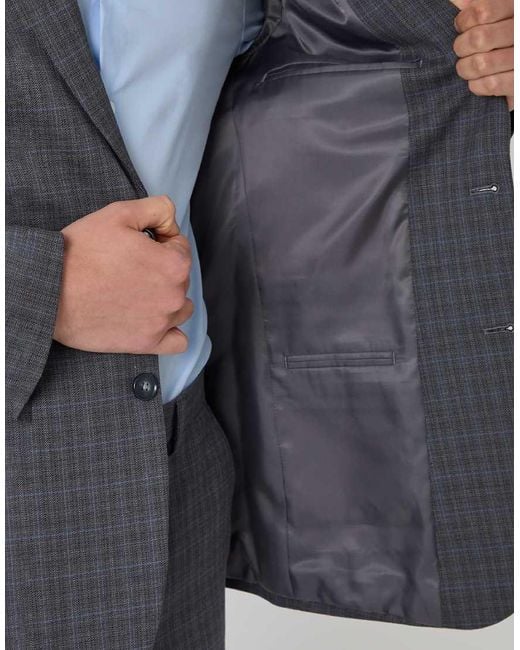 Threadbare Blue Regular Fit Cotton Rich Check Blazer for men