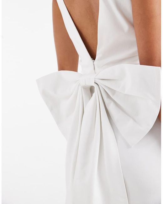 TFNC London White Bridal Bengaline Maxi Dress With Bow Back