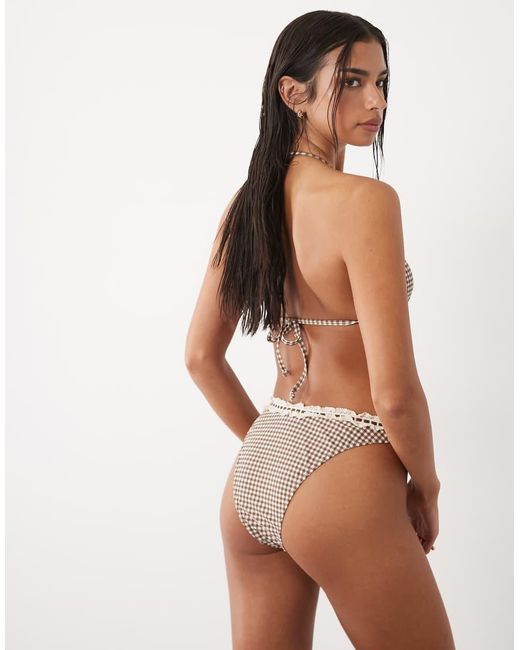 The Frolic Brown Exclusive Lace Trim Bow Front High Leg Bikini Bottoms Co-Ord