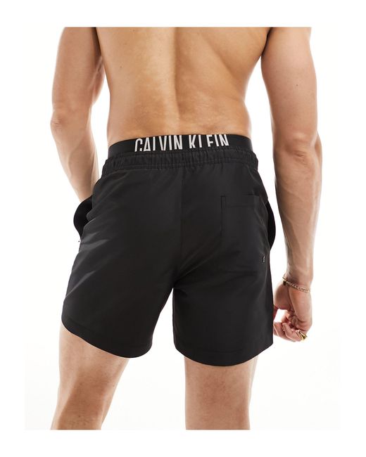 Calvin Klein Black Intense Power Double Waistband Swim Shorts for men