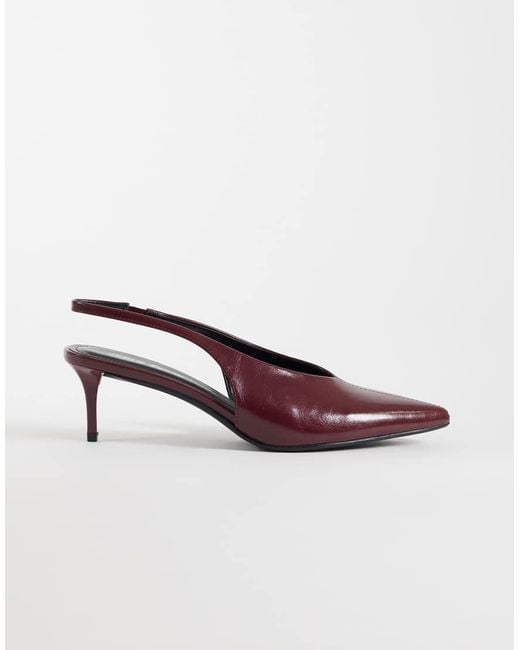 Public Desire Brown Lychee Slingback Kitten Heel Shoes