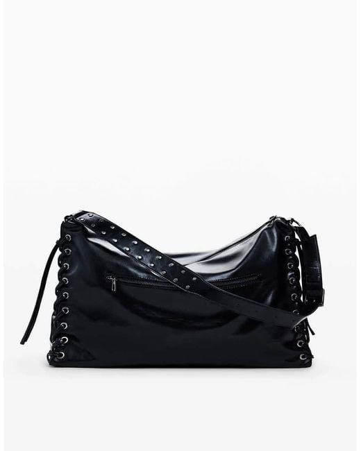 Desigual Black Large Shiny Braided Bag