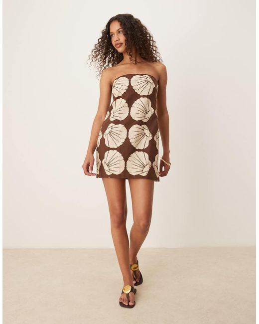 Abercrombie & Fitch Mini Bandeau-Jurk Met Skort Van Linnenmix in het Natural