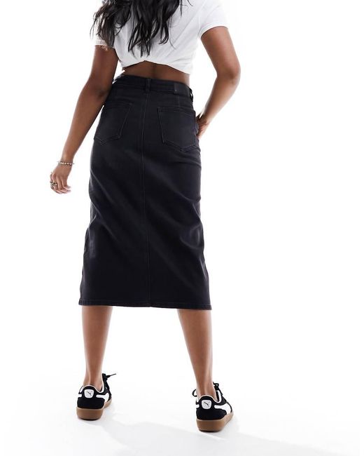 Vero Moda Black Denim Midaxi Skirt With Front Split