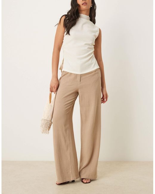 Pantalon droit décontracté en lin mélangé - moka ASOS en coloris Natural