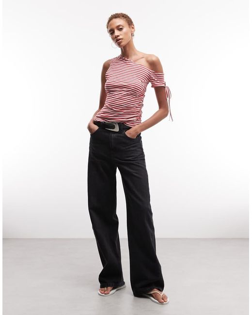 Monki Pink Off Shoulder Ruched Top