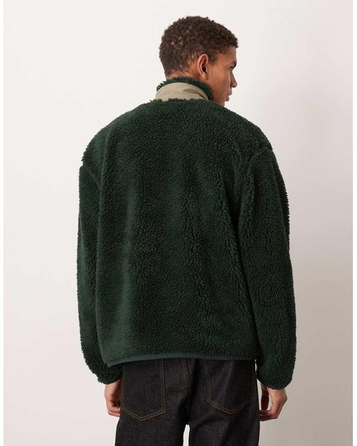 ASOS Green Relaxed Teddy Zip Up Jacket With Pocket for men