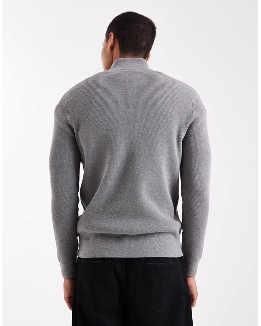 Only & Sons Gray Ribbed Half Zip Jumper for men