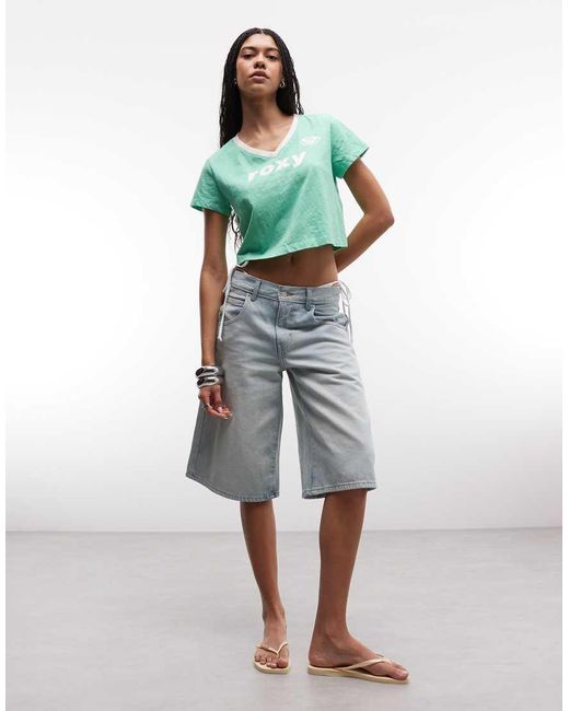 Roxy Green V-neck Crop Beach T-shirt
