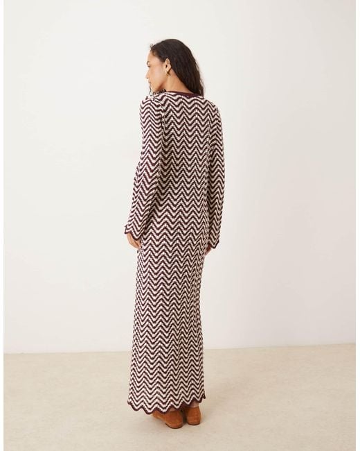 Y.A.S Natural Knitted Maxi Dress With Lettuce Edge