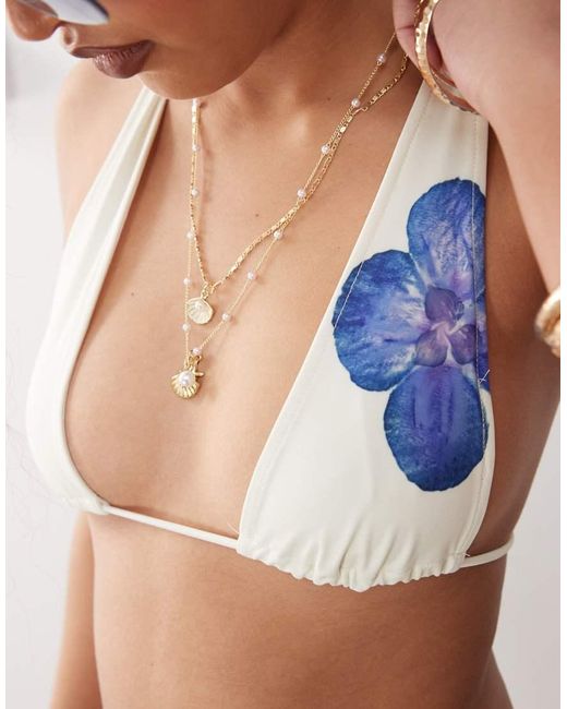 Motel White Cerry Orchid Print Bikini Top