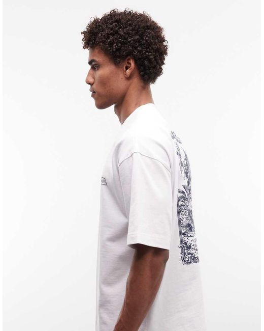 ASOS White Circular Design Collection Super Heavyweight Oversized T-shirt With Scenic Back Print for men
