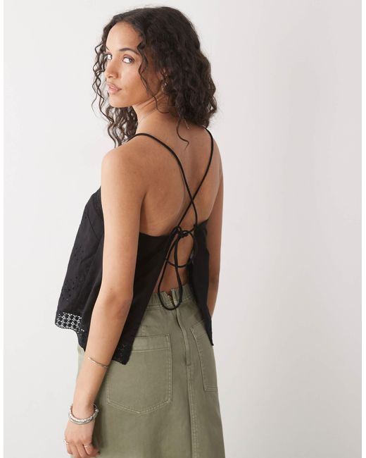 Collusion Black Open Back Crochet Patch Work Cami Top