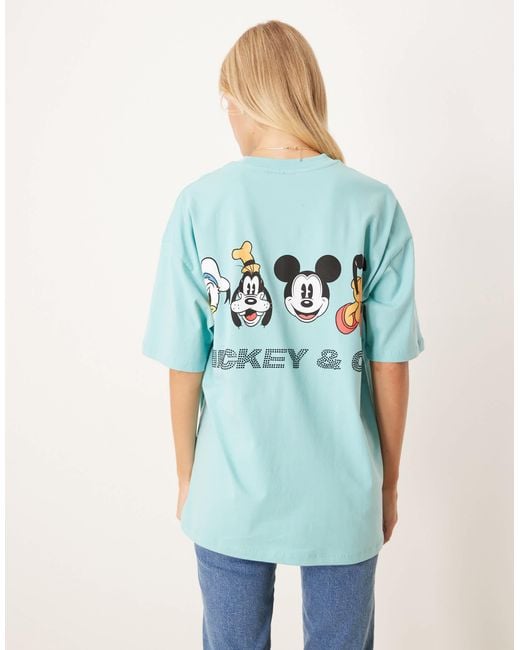 ASOS Blue Disney Unisex Oversized T-shirt With Mickey Mouse & Friends Prints And Rhinestone Text