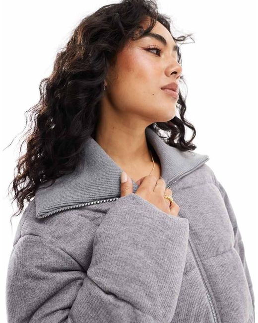 Chaqueta Acolchada Gris De Pana Con Cuello De Punto De -Blanco ASOS de color Gray
