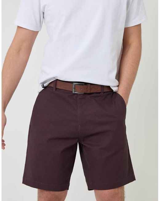 Threadbare Blue Patterned Stretch Chino Shorts With Belt for men