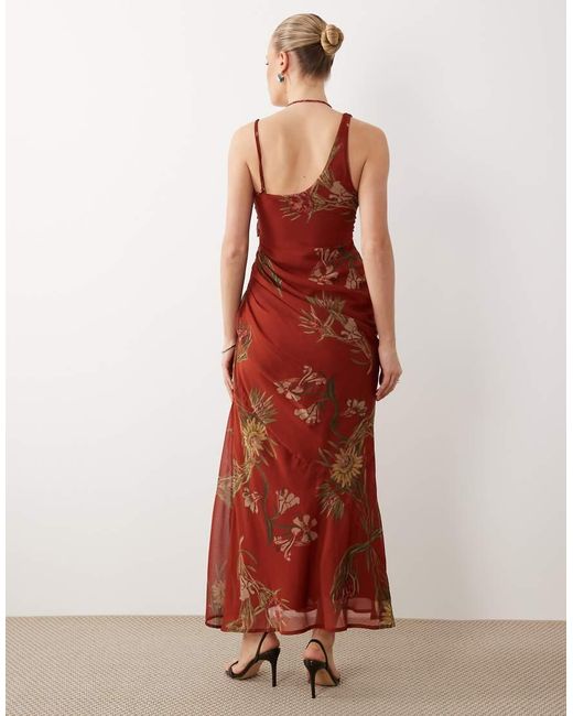 ASOS Red Draped Bodice Maxi Dress With Beaded Strap Detail And Open Back