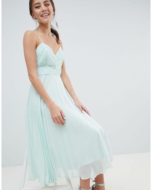 asos design ruched cami pleated maxi dress
