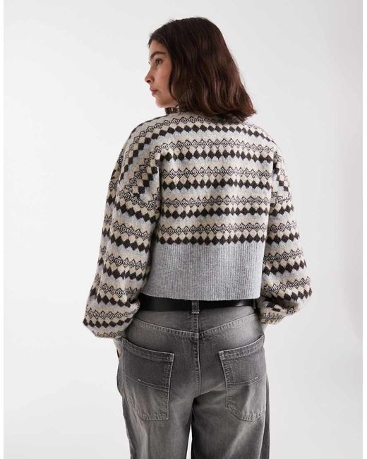 Jersey Beis Con Estampado De Rombos, Cuello Alto Y Mangas Blusón De Punto De -Gris Vero Moda de color Gray