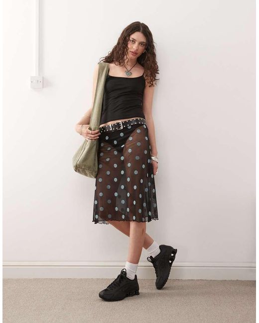 Collusion Natural Polka Dot Sheer Mesh Skirt