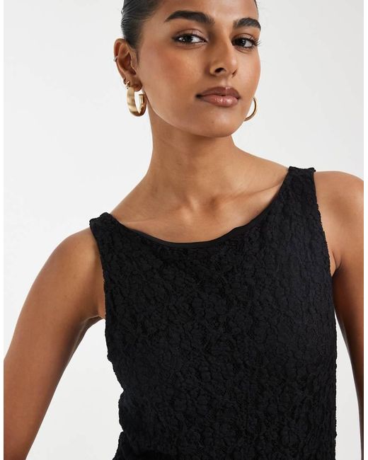 Vero Moda Black Stretch Floral Lace Sleeveless Slash Neck Mini Dress