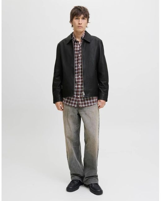Jack & Jones Black Leather Jacket for men