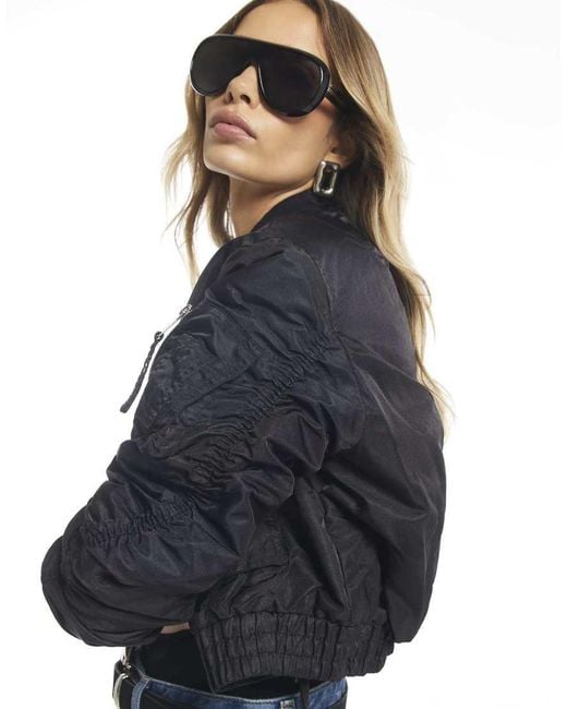 River Island Blue Crop Fitted Classic Bomber Jacket