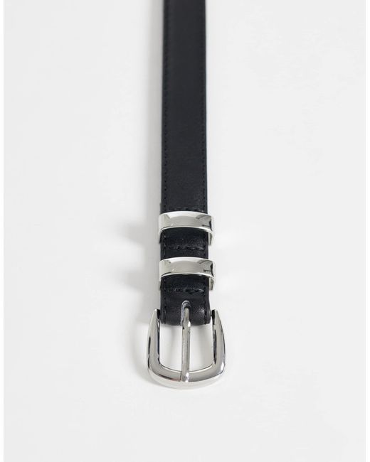 JJXX White Schmaler ledergürtel mit silberner schnalle