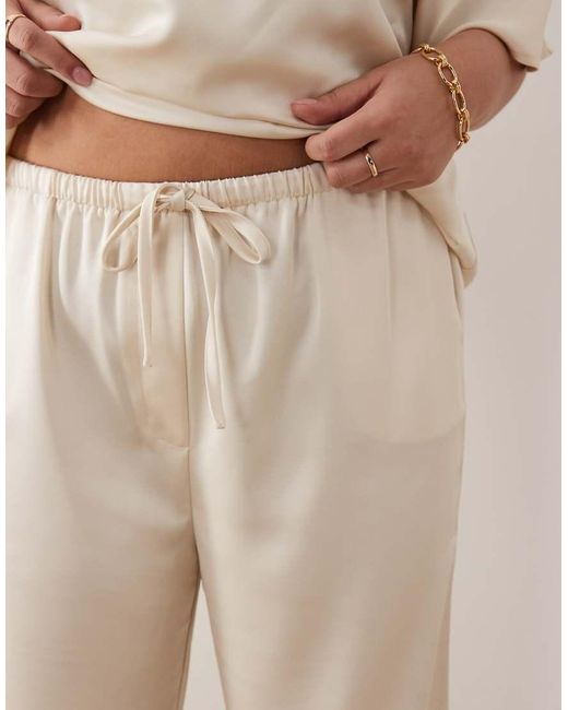 Pretty Lavish Curve Natural Satin Wide Leg Tie Waist Pants
