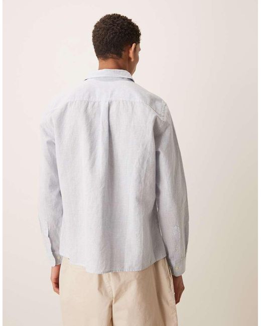 Pompeii UK White Pompeii Micro Check Long Sleeve Linen Shirt for men
