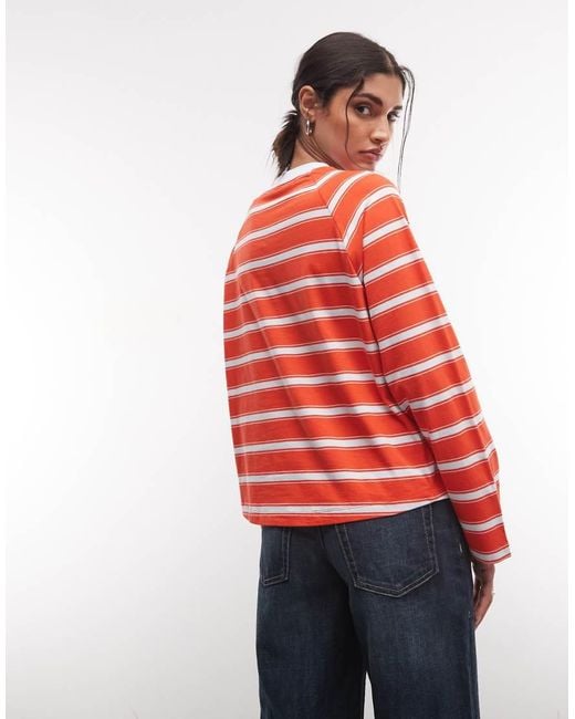 Collusion Red Long Sleeve Boxy Stripe Raglan Tee