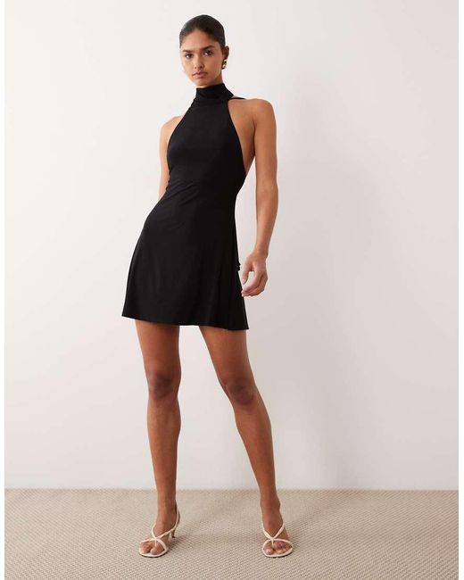 ASOS Black Backless Flippy Mini Dress With Scarf Detail