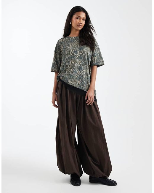 ASOS Gray Oversized Leopard Print Top With Lace Hem