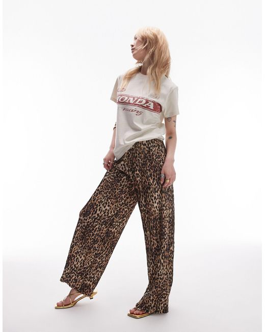 Topshop Unique Multicolor Leopard Print Plisse Trouser