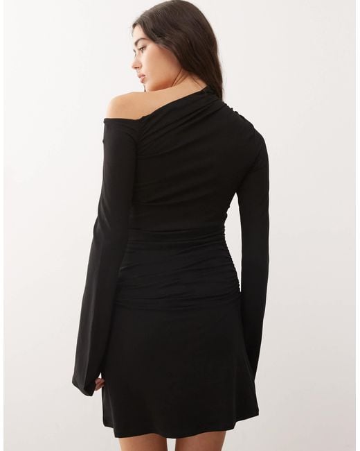 Weekday Natural Long Sleeve Asymmetric Shoulder Mini Dress With Ruched Sides