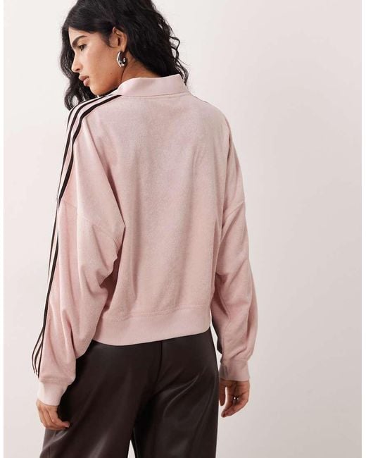 Adidas Originals Pink Terry Towel V Neck Long Sleeve Polo Shirt