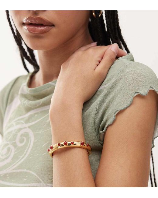 En Route Metallic Ruby Kiss 18K Plated Cuff Bracelet With Carmelian Stones